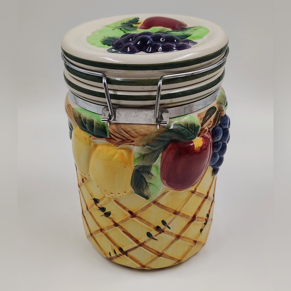Vintage Fruit Ceramic Lock Canister Retro Kitchen - Picture 4 of 11